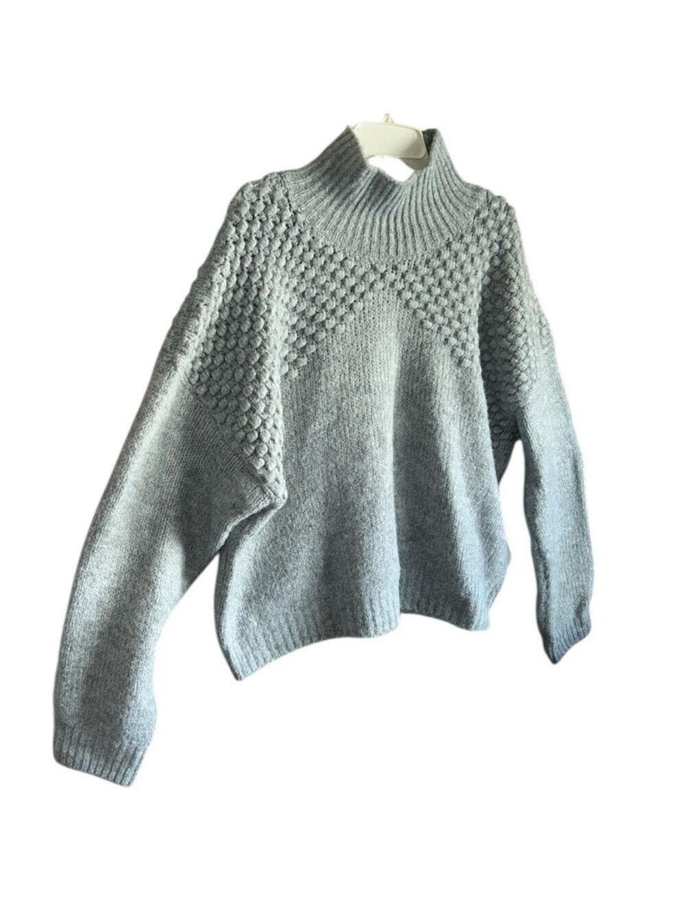 Free People Bradley Pullover Sweater in Light Gray Textured Knit XL - Picture 3 of 8
